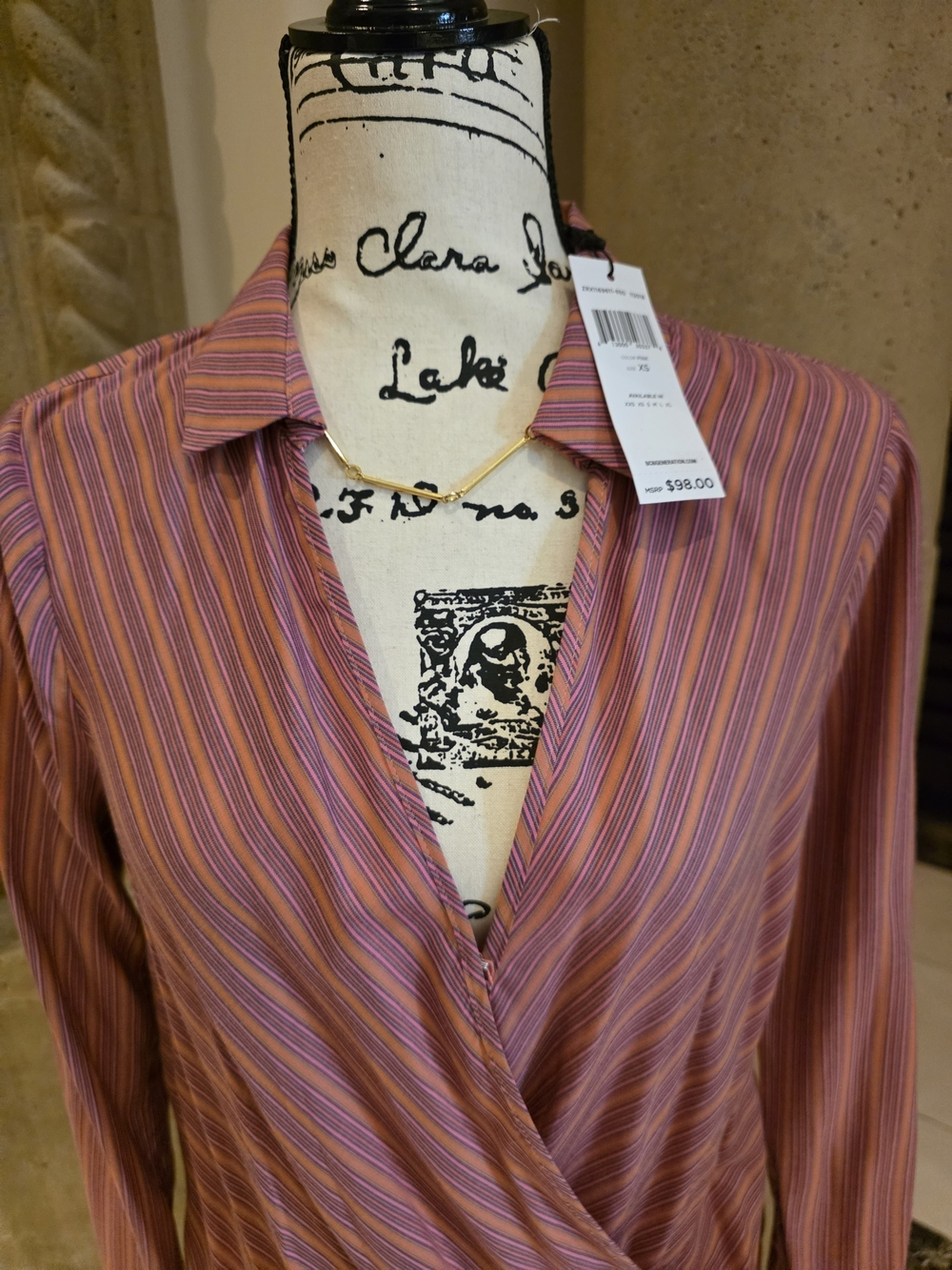 BCBGeneration Pink and Purple Striped Wrap Top